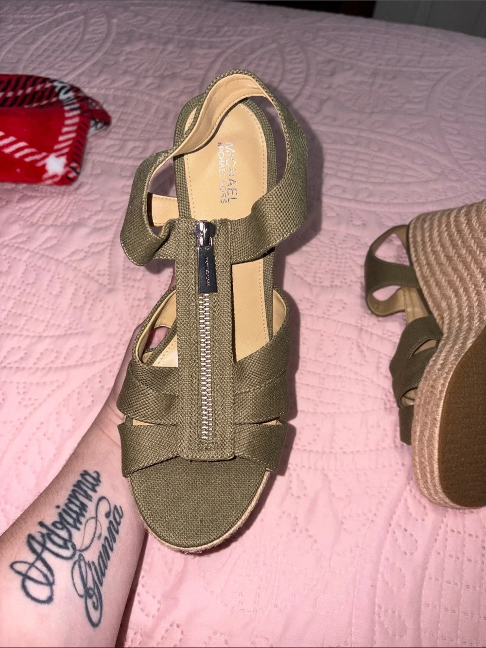 MICHAEL Michael Kors Olive Canvas Espadrille Wedge Sandals